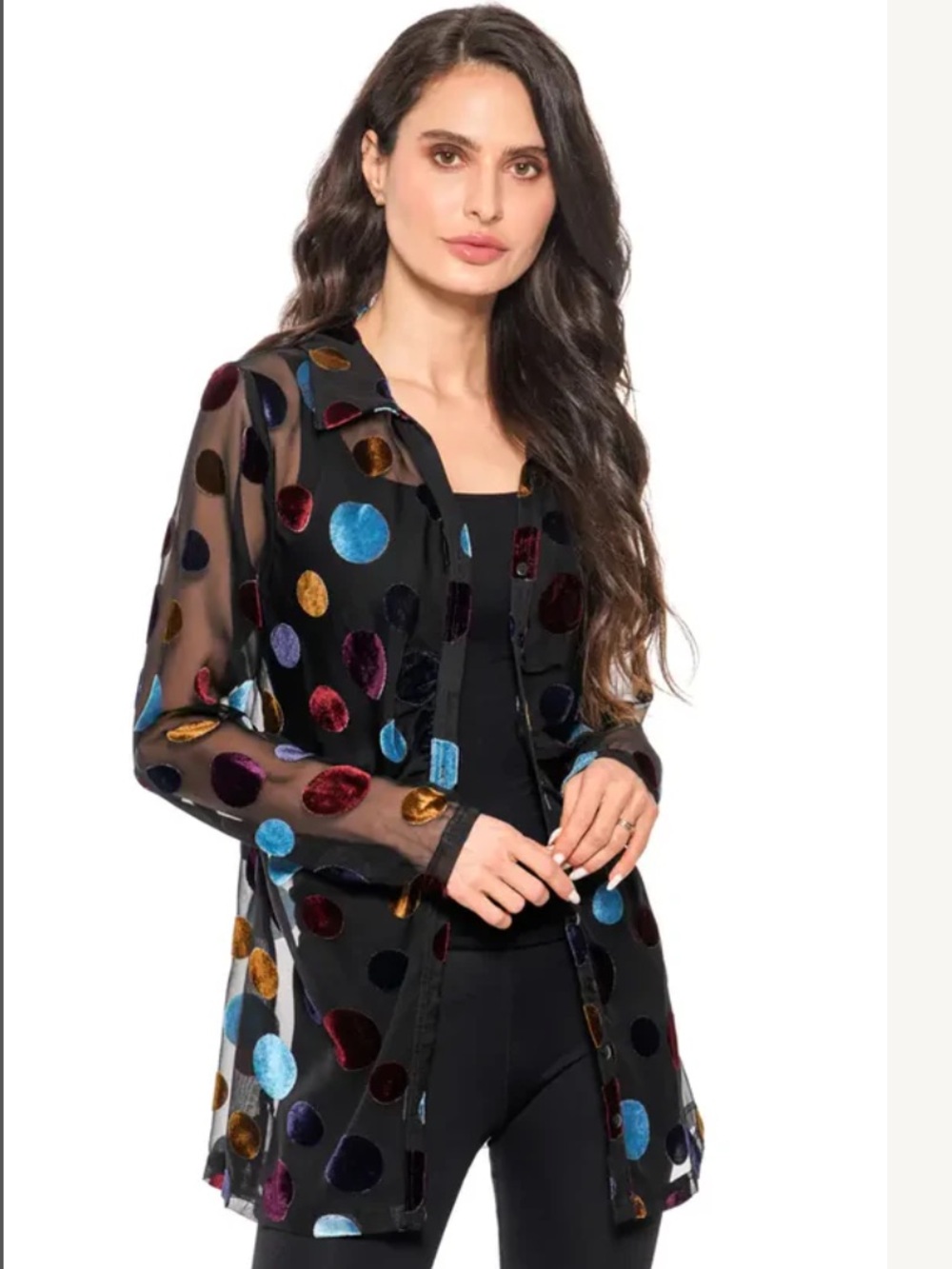 ADORE black polka dot flowy blouse top
